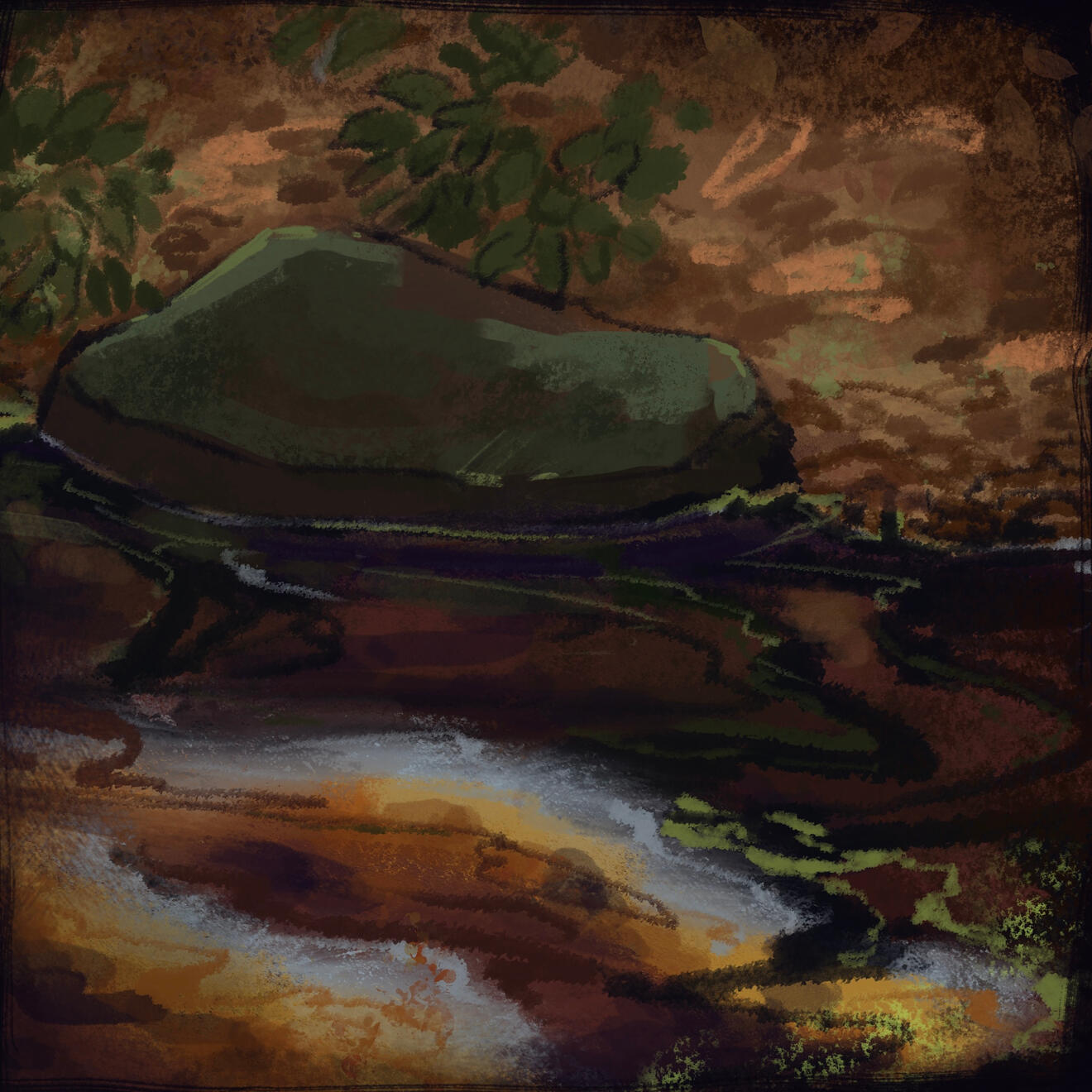 drawing of rock near water