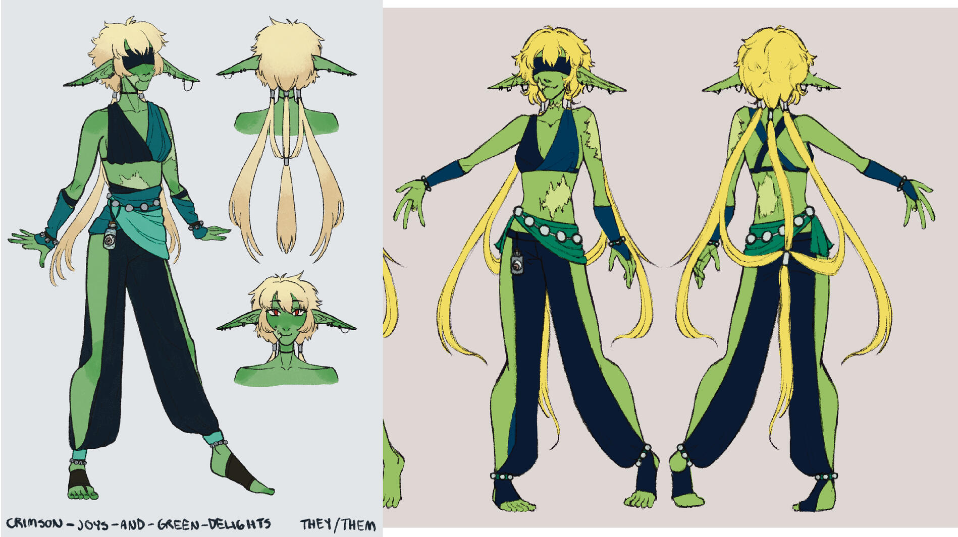 side-by-side comparison of initial vs revised design of character