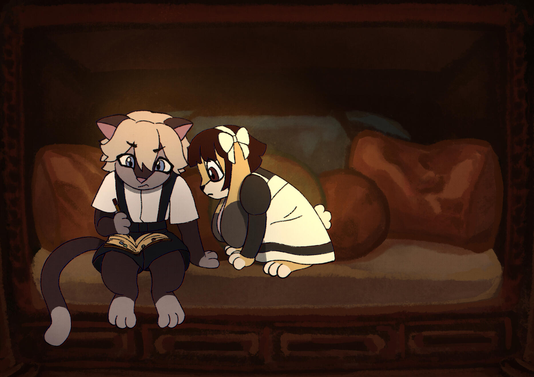 Characters interacting with library design